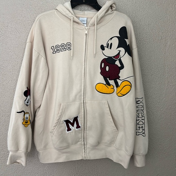 Women’s Mickey Mouse Full Zip Hoodie Sweatshirt, Ivory, XL - Picture 1 of 8